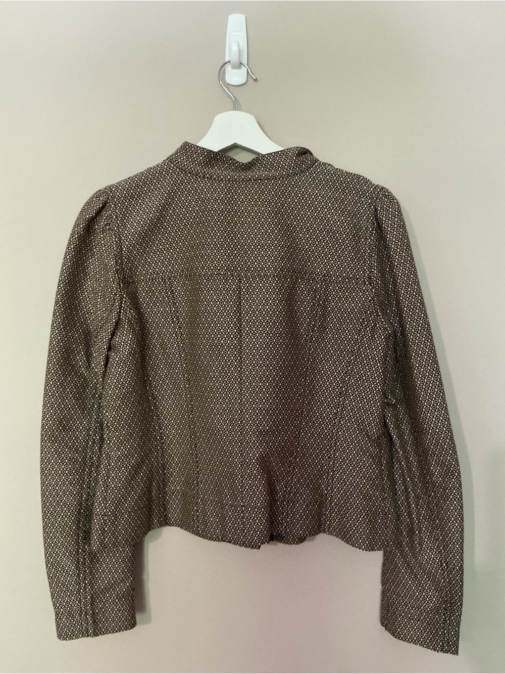LOFT Lightweight Tweed Cropped Button-Up Blazer in Brown and Cream - Picture 3 of 7